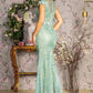 3-D Flower Glitter Sheer Neckline Mesh Mermaid Long Dress - EKOMSHOP product image