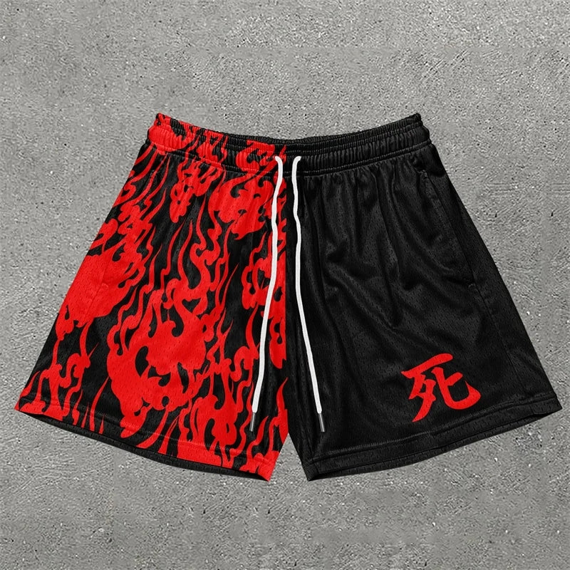 Chic Stylish Y2K Graphic Letter Print Gym Shorts for Men Quick Dry Breathable Shorts with Pockets Casual Workout Fitness Running