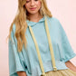 BiBi Washed Terry Short Sleeve Drawstring Hoodie Top - EKOMSHOP product image