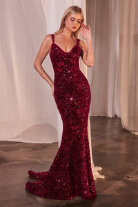 Fitted Sequin Dress With Velvet Details