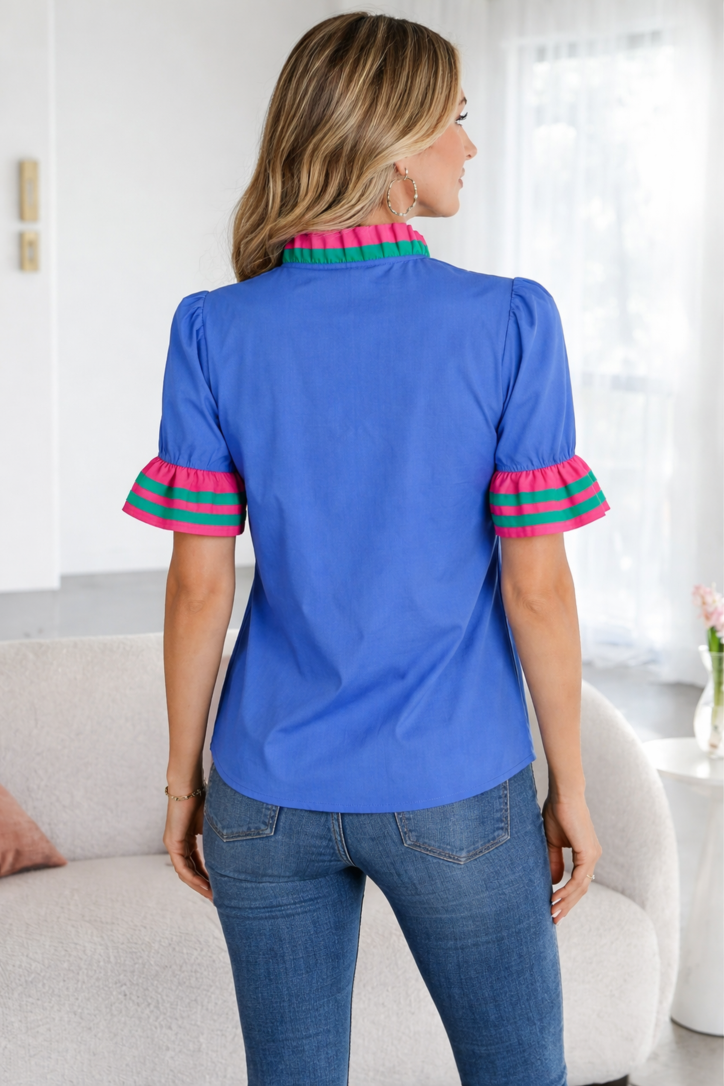 Journee Ruffled Short Sleeve Blouse