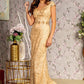 3-D Flower Glitter Sheer Neckline Mesh Mermaid Long Dress