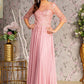 Bead Embroidery Sheer Neckline V-back Chiffon A-line Long Dress
