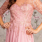 Bead Embroidery Sheer Neckline V-back Chiffon A-line Long Dress