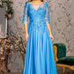 Bead Embroidery Sheer Neckline V-back Chiffon A-line Long Dress