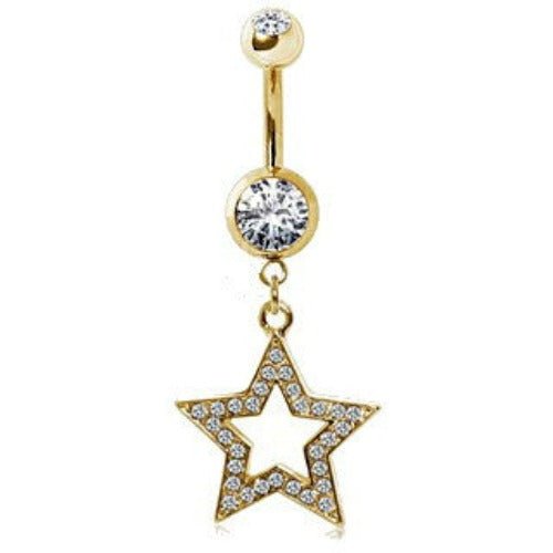 Gold-Plated 316L Surgical Steel Gemmed Star Navel Ring-0