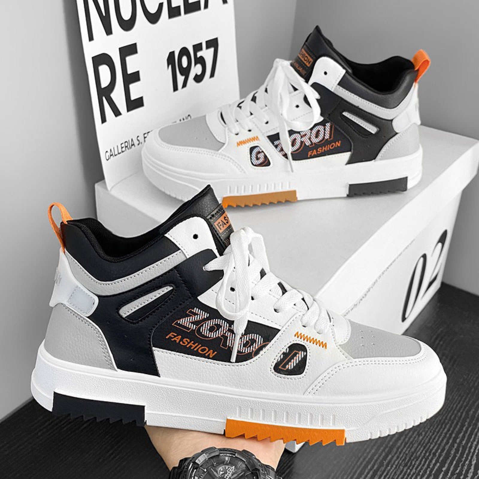 Shoes for men, trendy shoes for high school students, casual board shoes for men, versatile shoes for men, mid top sports, white shoes - EKOMSHOP product image